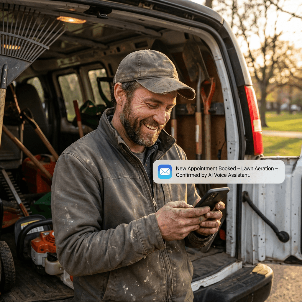 service professional receiving new AI-booked appointment notification on smartphone